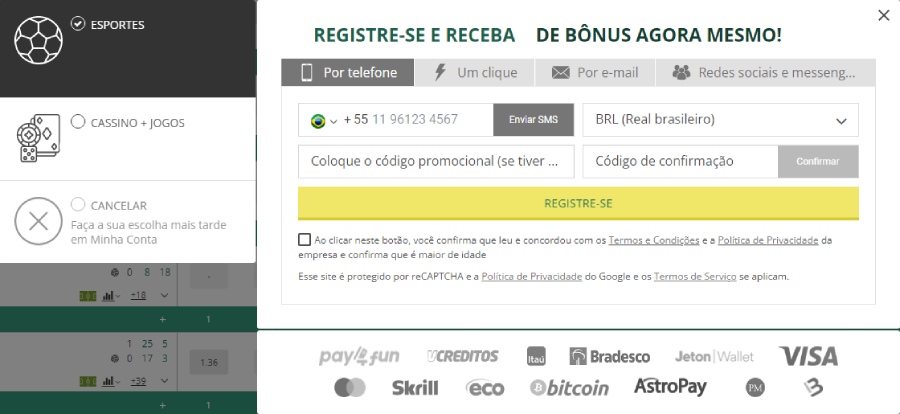 Processos de registro Betwinner